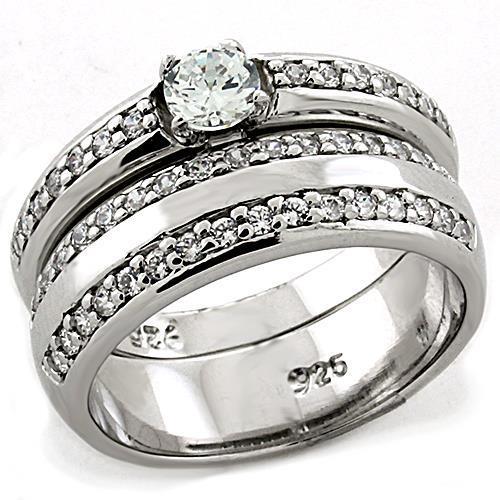 MALOAS1197 - Rhodium 925 Sterling Silver Ring with AAA Grade CZ in Clear