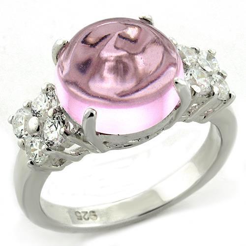 MALOAS1206 - High-Polished 925 Sterling Silver Ring with Synthetic Acrylic in Light Rose