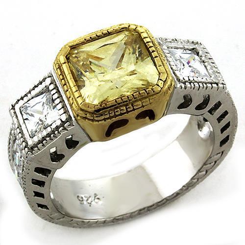 MALOAS1209 - Gold+Rhodium 925 Sterling Silver Ring with AAA Grade CZ in Citrine
