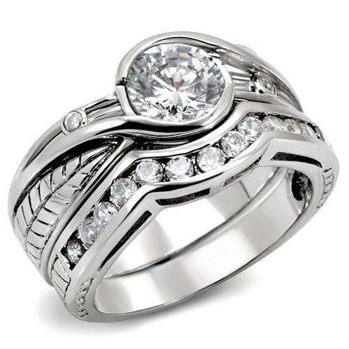 MALOAS1215 - Rhodium 925 Sterling Silver Ring with AAA Grade CZ in Clear