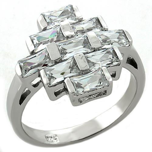 MALOAS1216 - Rhodium 925 Sterling Silver Ring with AAA Grade CZ in Clear