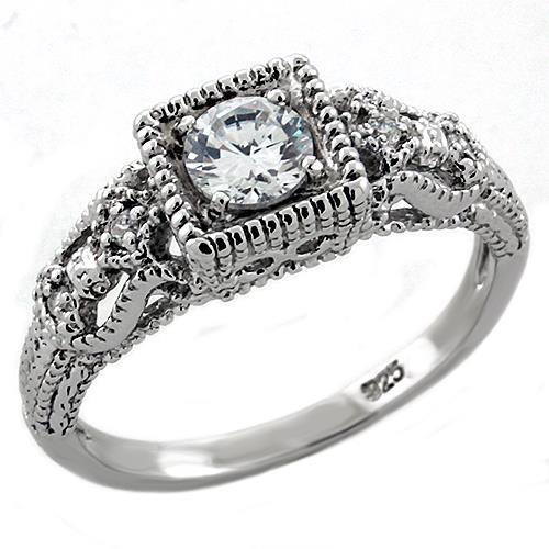 MALOAS1217 - Rhodium 925 Sterling Silver Ring with AAA Grade CZ in Clear