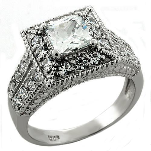 MALOAS1219 - Rhodium 925 Sterling Silver Ring with AAA Grade CZ in Clear