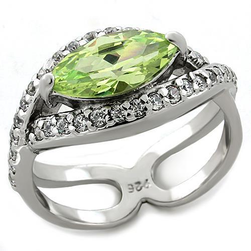 MALOAS1225 - Rhodium 925 Sterling Silver Ring with AAA Grade CZ in Apple Green color