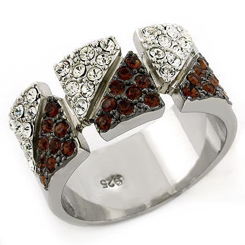 MALOAS1227 - Rhodium 925 Sterling Silver Ring with Top Grade Crystal in Multi Color