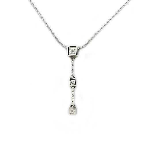 MALOAS1314 - Rhodium 925 Sterling Silver Chain Pendant with AAA Grade CZ in Clear