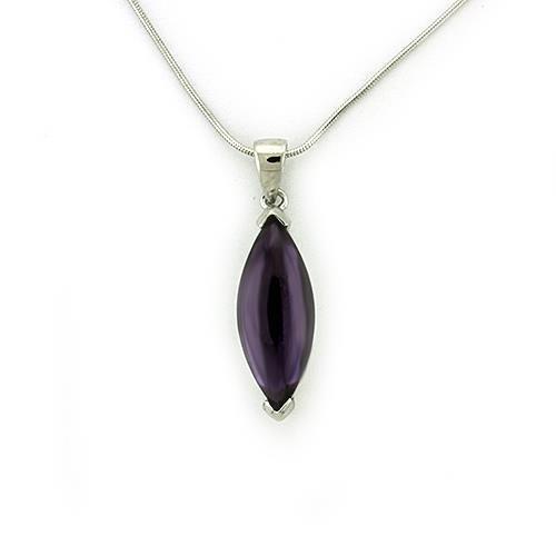 MALOAS1316 - Rhodium 925 Sterling Silver Chain Pendant with AAA Grade CZ in Amethyst