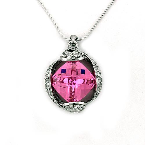 MALOAS1318 - Rhodium 925 Sterling Silver Chain Pendant with AAA Grade CZ in Rose