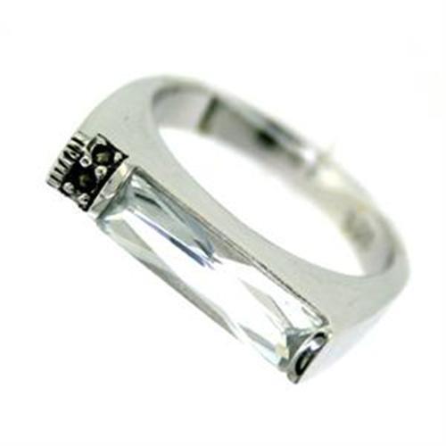 MALOAS719 - Rhodium 925 Sterling Silver Ring with AAA Grade CZ in Clear