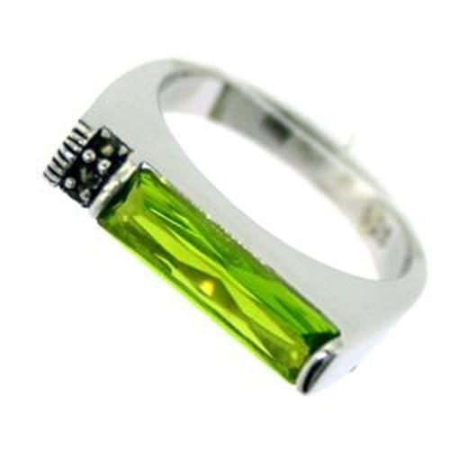 MALOAS722 - Rhodium 925 Sterling Silver Ring with Synthetic Synthetic Glass in Peridot