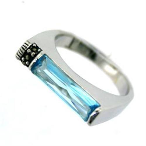 MALOAS723 - Rhodium 925 Sterling Silver Ring with Synthetic in Aquamarine