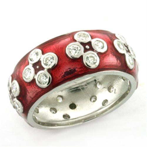 MALOAS728 - Rhodium 925 Sterling Silver Ring with Epoxy in Rose