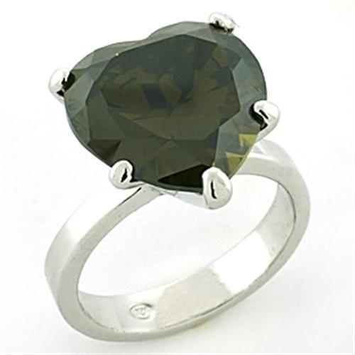 MALOAS766 - Rhodium 925 Sterling Silver Ring with AAA Grade CZ in Olivine color