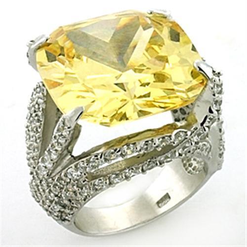 MALOAS768 - Rhodium 925 Sterling Silver Ring with AAA Grade CZ in Topaz
