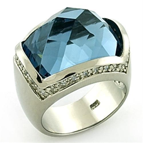 MALOAS769 - Rhodium 925 Sterling Silver Ring with Semi-Precious Spinel in London Blue