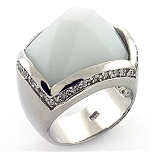 MALOAS770 - Rhodium 925 Sterling Silver Ring with Synthetic Synthetic Glass in White