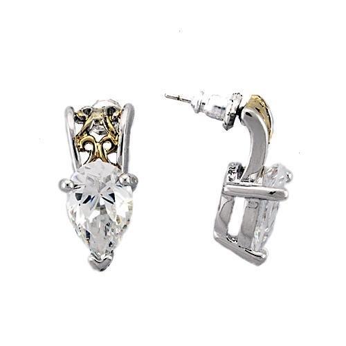 MALOAS782 - Reverse Two-Tone 925 Sterling Silver Earrings with AAA Grade CZ in Clear