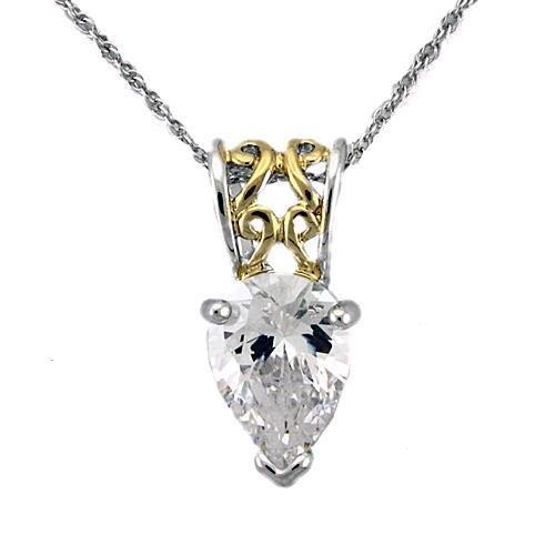 MALOAS783 - Reverse Two-Tone 925 Sterling Silver Chain Pendant with AAA Grade CZ in Clear