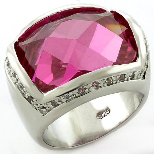 MALOAS818 - Rhodium 925 Sterling Silver Ring with AAA Grade CZ in Rose