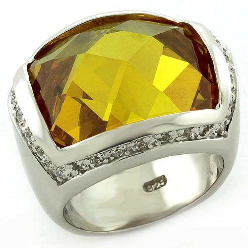 MALOAS820 - Rhodium 925 Sterling Silver Ring with AAA Grade CZ in Topaz