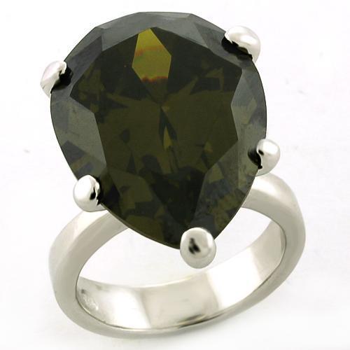 MALOAS821 - Rhodium 925 Sterling Silver Ring with AAA Grade CZ in Olivine color