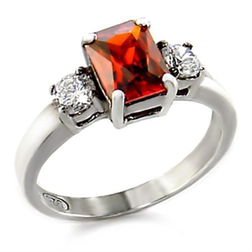 MALOAS826 - High-Polished 925 Sterling Silver Ring with AAA Grade CZ in Garnet