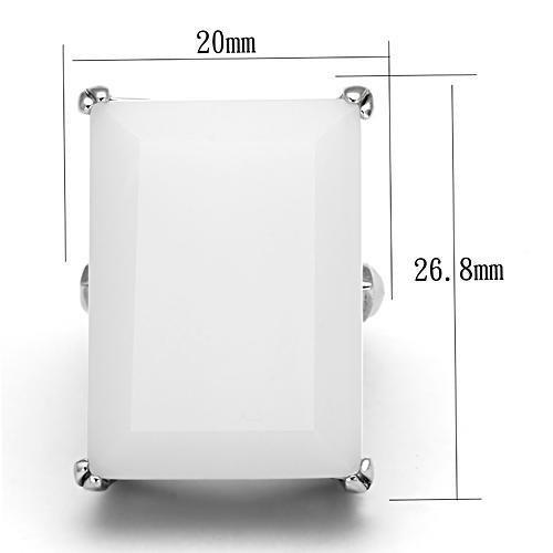 MALOAS868 - Rhodium 925 Sterling Silver Ring with Synthetic Synthetic Glass in White