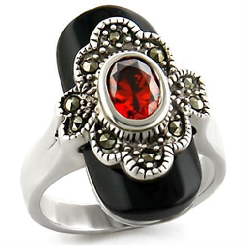 MALOAS935 - Antique Tone 925 Sterling Silver Ring with AAA Grade CZ in Garnet