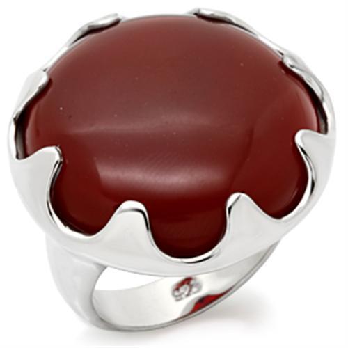 MALOS085 - High-Polished 925 Sterling Silver Ring with Semi-Precious Agate in Ruby