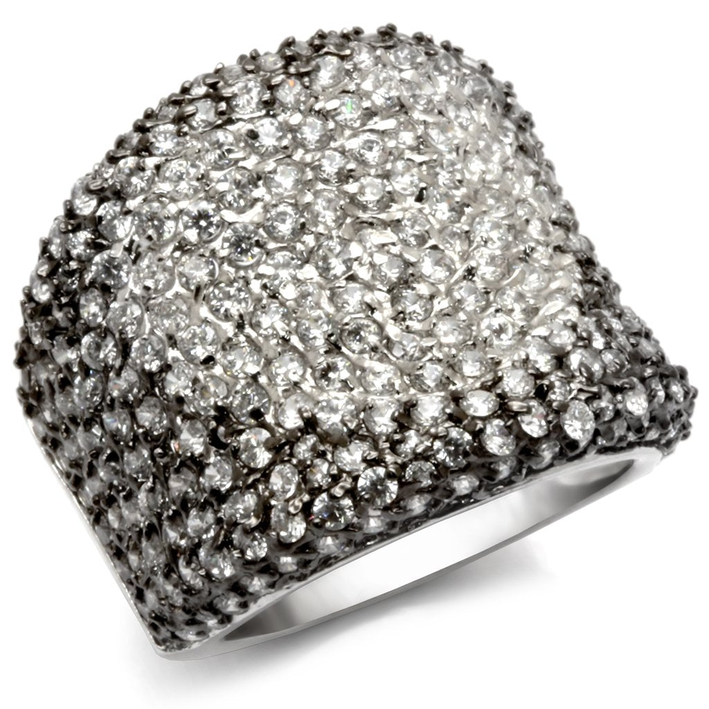 MALOS122 - Rhodium + Ruthenium 925 Sterling Silver Ring with AAA Grade CZ in Jet