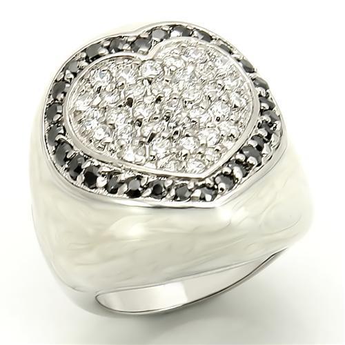 MALOS167 - Rhodium 925 Sterling Silver Ring with AAA Grade CZ in Jet