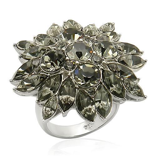 MALOS182 Rhodium 925 Sterling Silver Ring with Top Grade Crystal in Jet