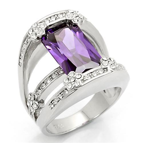 MALOS187 - Rhodium 925 Sterling Silver Ring with AAA Grade CZ in Amethyst