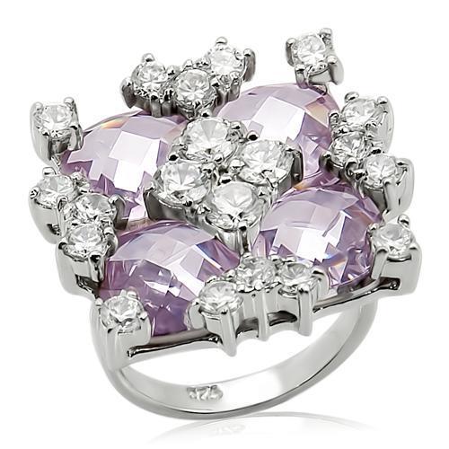 MALOS197 - Rhodium 925 Sterling Silver Ring with AAA Grade CZ in Light Amethyst