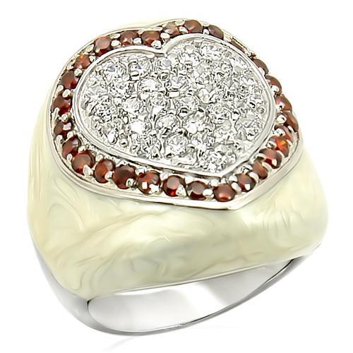 MALOS211 - Rhodium 925 Sterling Silver Ring with AAA Grade CZ in Garnet
