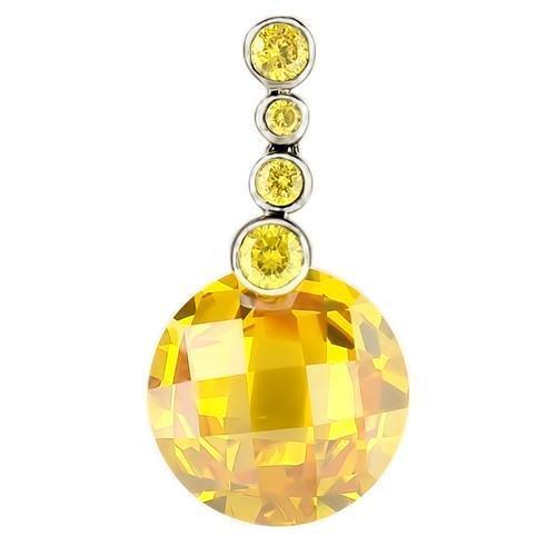 MALOS239 - Rhodium 925 Sterling Silver Pendant with AAA Grade CZ in Topaz