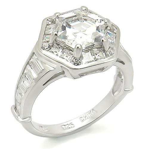 MALOS266 - Rhodium 925 Sterling Silver Ring with AAA Grade CZ in Clear
