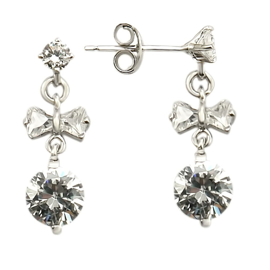 MALOS313 - Rhodium 925 Sterling Silver Earrings with AAA Grade CZ in Clear