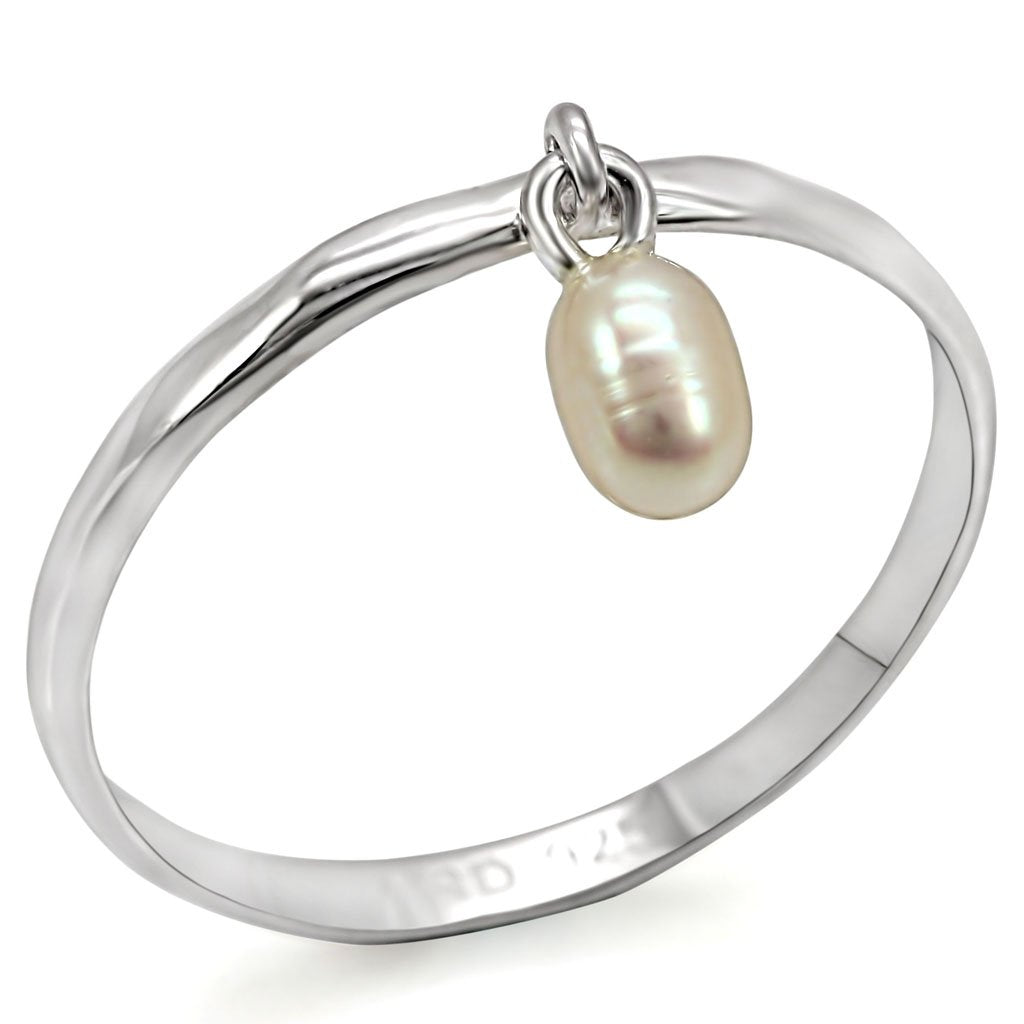 MALOS317 - Silver 925 Sterling Silver Ring with Semi-Precious Pearl in White
