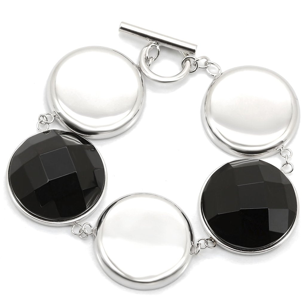 MALOS333 - Rhodium 925 Sterling Silver Bracelet with Semi-Precious Agate in Jet