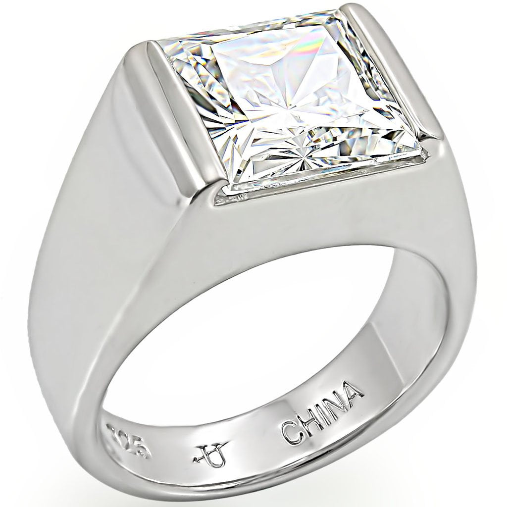MALOS374 - Rhodium 925 Sterling Silver Ring with AAA Grade CZ in Clear