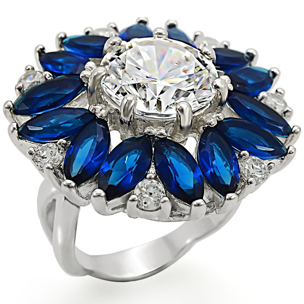 MALOS386 - High-Polished 925 Sterling Silver Ring with AAA Grade CZ in Clear