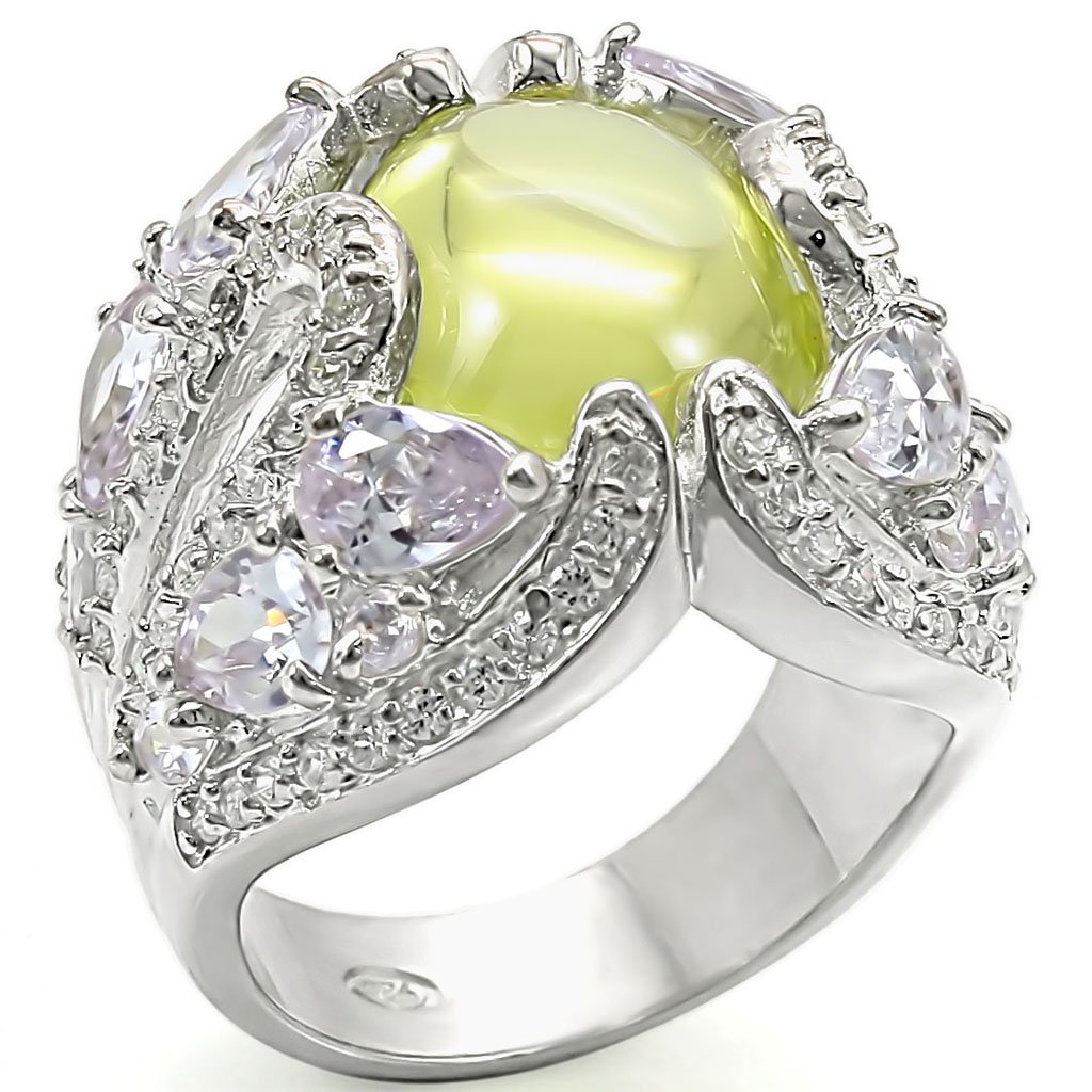 MALOS391 - High-Polished 925 Sterling Silver Ring with AAA Grade CZ in Apple Green color