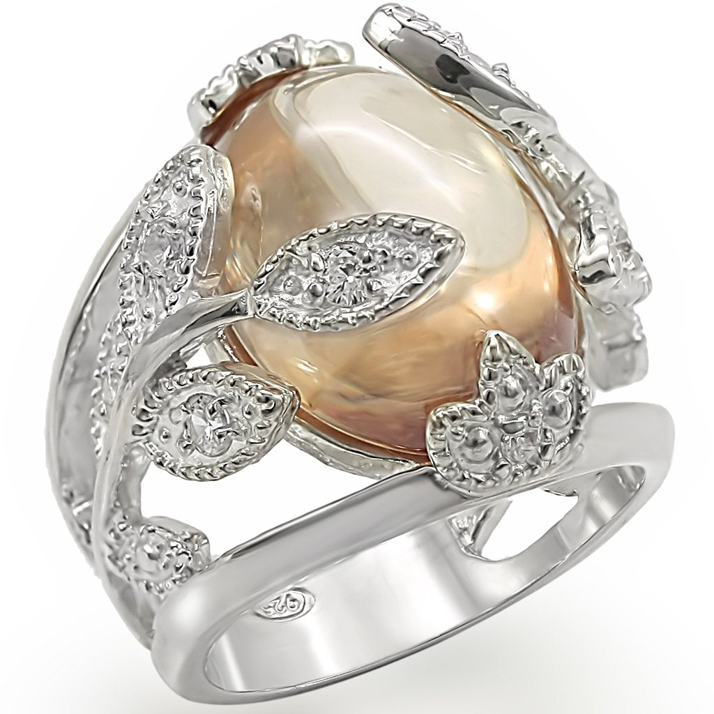 MALOS392 - High-Polished 925 Sterling Silver Ring with AAA Grade CZ in Champagne