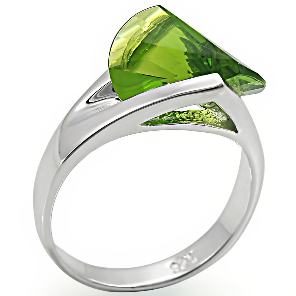 MALOS395 - Rhodium 925 Sterling Silver Ring with Synthetic Spinel in Peridot