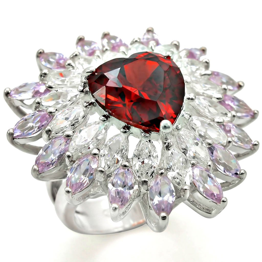 MALOS399 - High-Polished 925 Sterling Silver Ring with AAA Grade CZ in Garnet