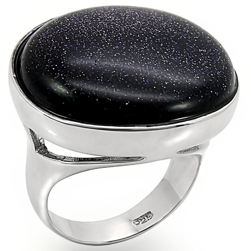 MALOS401 - Rhodium 925 Sterling Silver Ring with Blue Sand in Montana