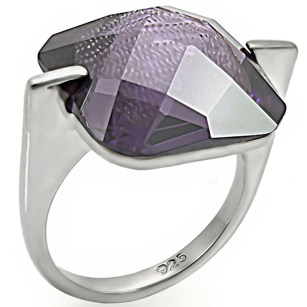 MALOS409 - High-Polished 925 Sterling Silver Ring with AAA Grade CZ in Amethyst