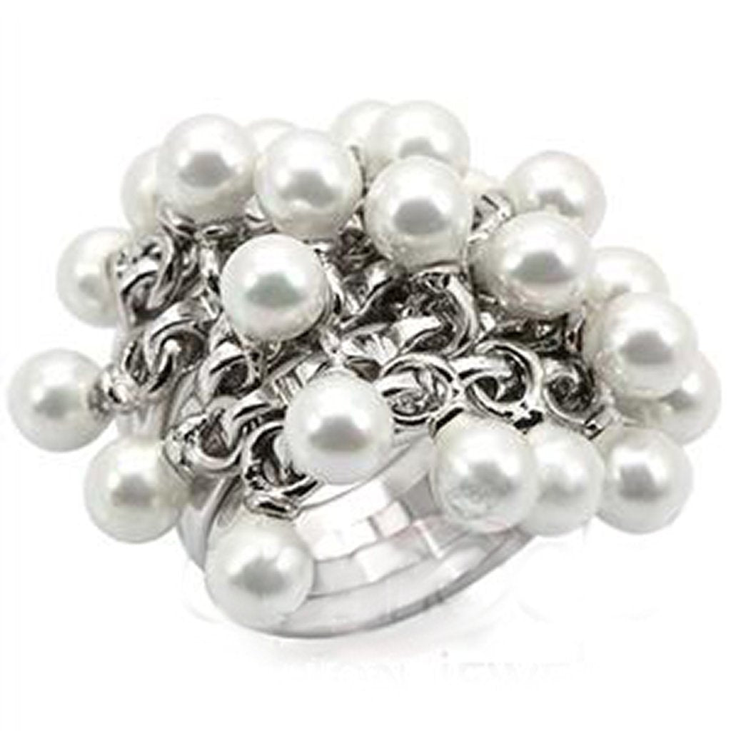 MALOS447 - Rhodium 925 Sterling Silver Ring with Synthetic Pearl in White