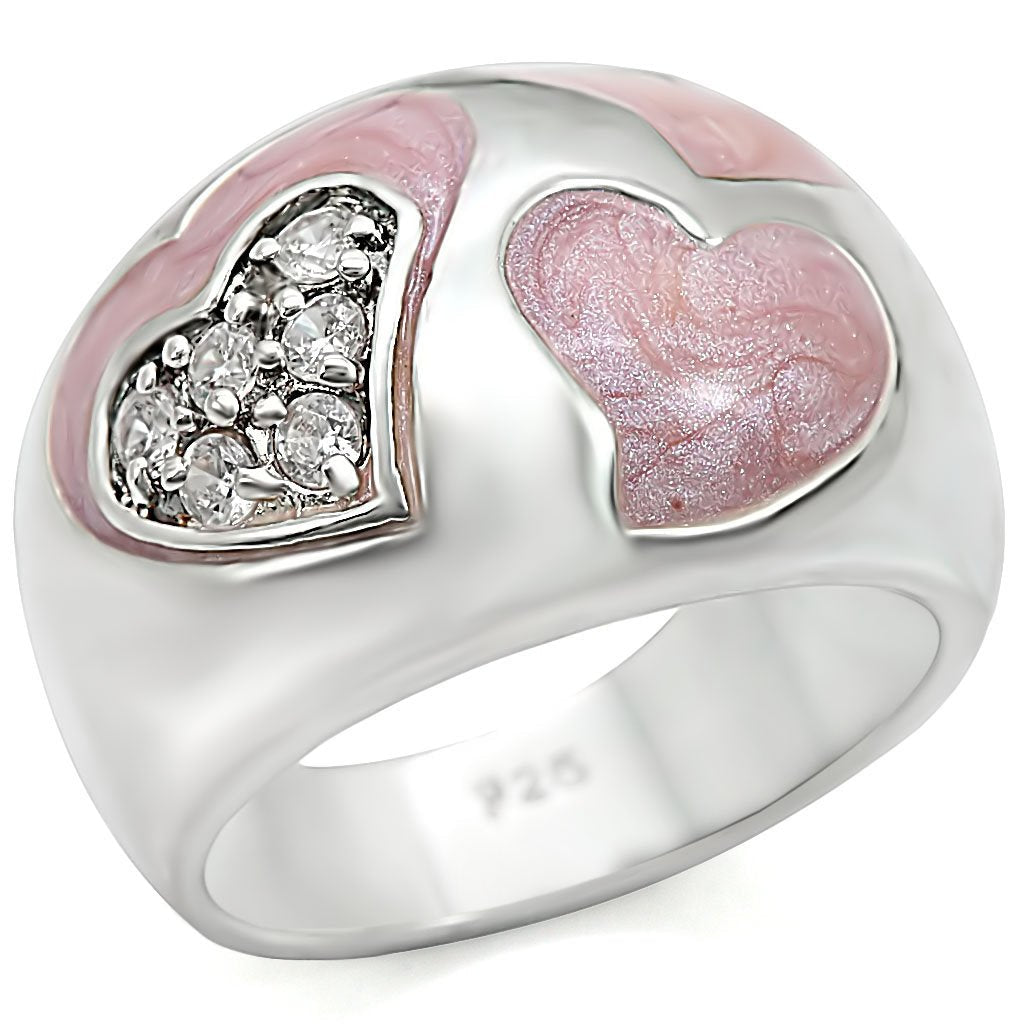 MALOS467 - Rhodium 925 Sterling Silver Ring with AAA Grade CZ in Clear